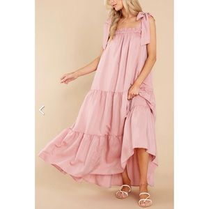NEW NWT Aura Maxi Dress in Blush Pink medium tiered tie shoulder romantic maxi